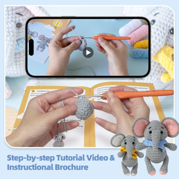 主图-08 New wool knitting kit material pack with cute elephant doll for DIY knitting during Christmas season