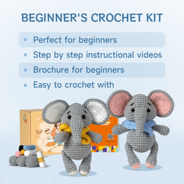 主图-09 New wool knitting kit material pack with cute elephant doll for DIY knitting during Christmas season