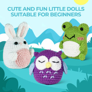 Crochet material pack for DIY making of dolls - frogs, owls and rabbits with knitting
