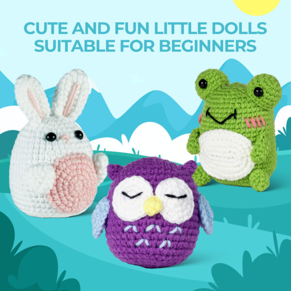 主图-09 Crochet material pack for DIY making of dolls - frogs, owls and rabbits with knitting