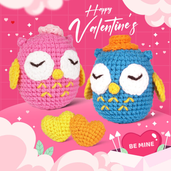 主图-09 Crochet material pack for making doll knitting DIY craft - handmade owl in powder blue color