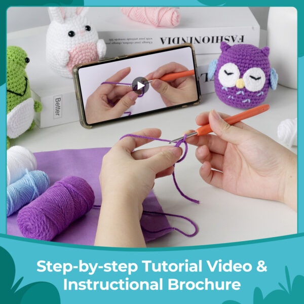主图-10 Crochet material pack for DIY making of dolls - frogs, owls and rabbits with knitting