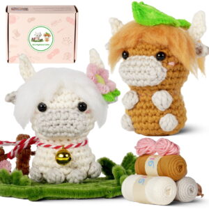 主图-06 New crochet kit material pack - doll, highland cow, no forked spine, blended cotton, handcrafted, DIY knitting