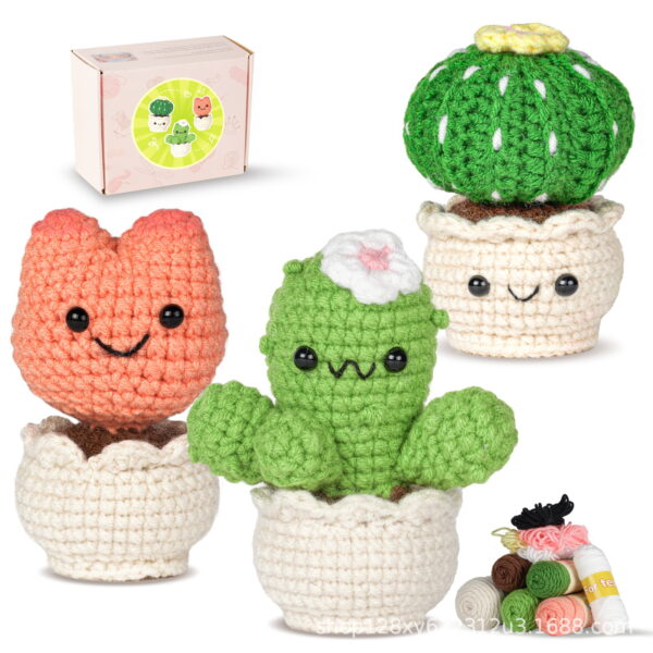 New handmade DIY crochet material pack for creating plant pot ornaments with wool yarn and crochet wool balls