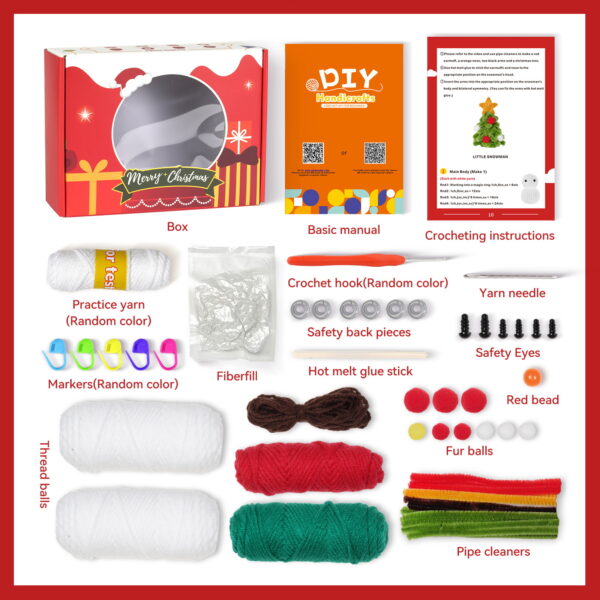 New wool knitting kit set with materials package - Christmas snowman combination - Handmade DIY knitting with knitting needles