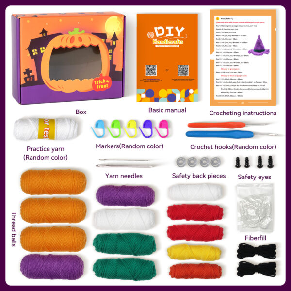 New crochet kit material pack, decorative item, Halloween pumpkin backpack, handmade DIY, knitting, Christmas