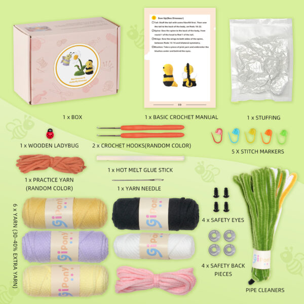 主图-07 New crochet kit material pack - doll bees and butterflies - no forked stems - cotton stuffing - handcrafted - DIY weaving