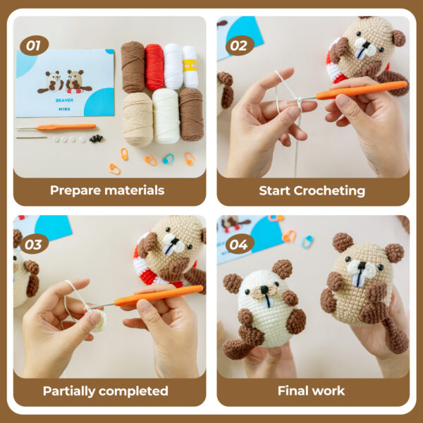 Crochet kit, material pack, doll beaver, handicraft DIY, weaving