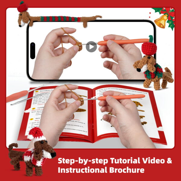 New wool knitting kit set with materials package - Christmas sausage-shaped dog pendant for DIY hand-knitting