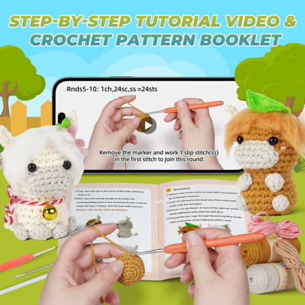 New crochet kit material pack - doll, highland cow, no forked spine, blended cotton, handcrafted, DIY knitting