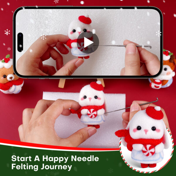 New wool felt DIY kit for handicrafts - Snowy Elephant Pendant as a gift