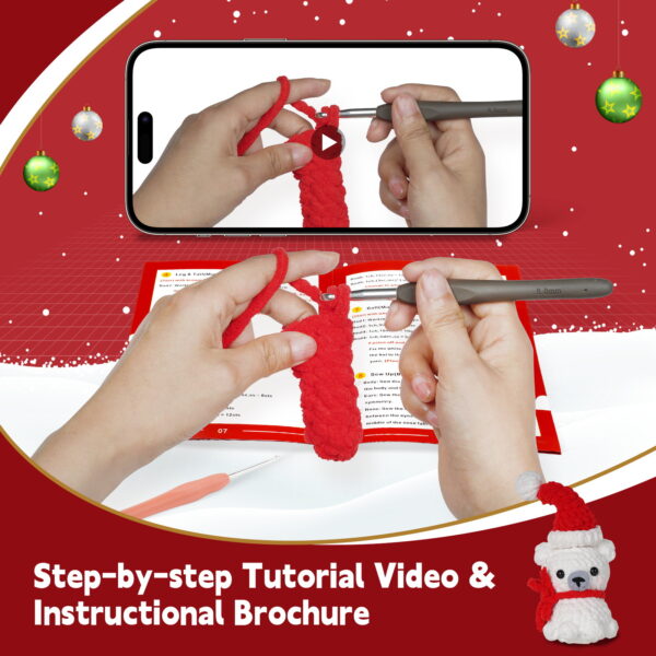 New wool knitting kit set with Christmas bear ornament for DIY hand-knitting, cute and adorable.