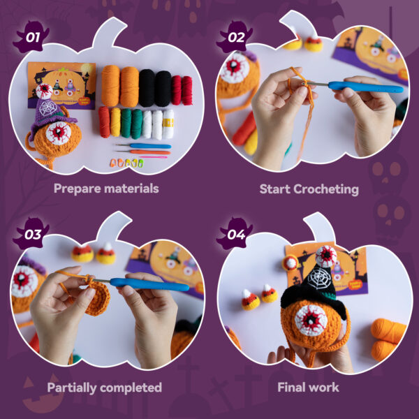 New crochet kit material pack, decorative item, Halloween pumpkin backpack, handmade DIY, knitting, Christmas