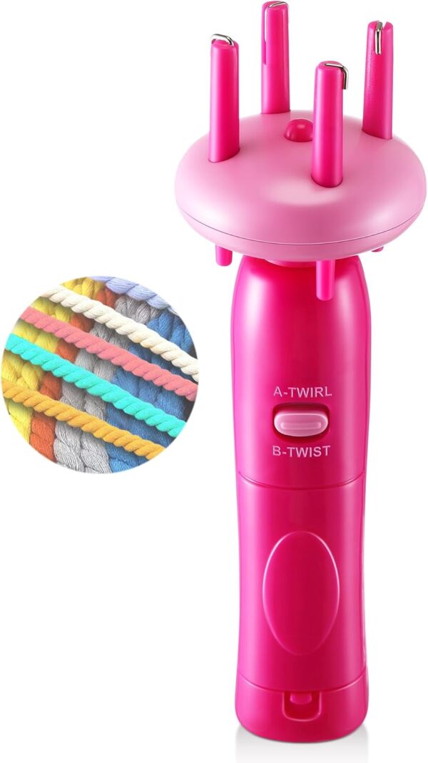 Pink Portable Cord Maker & Fringe Twister Machine for Craft Yarn – Handheld DIY Rope Braider, Beginner-Friendly with Video Tutorial
