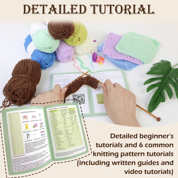 Learn to Knit Starter Kit for Beginners – Make 6 Pattern Dishcloths with Step-by-Step Guide | Complete Set with Yarn, Needles & Accessories Included