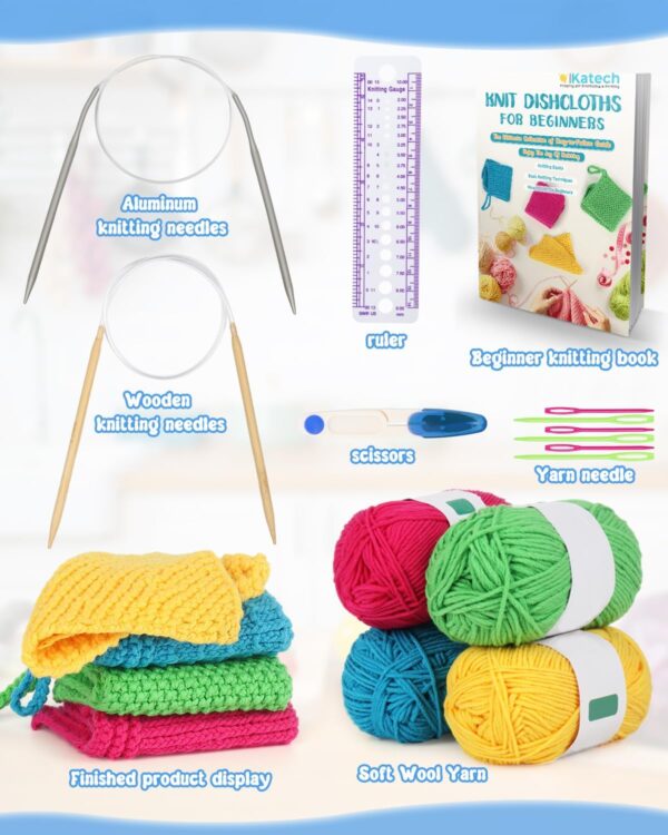 Complete Knitting Kit for Beginners - Learn to Knit Dishcloths with Step-by-Step Book, Needles & Yarn | Craft Gift Set for Adults & Family