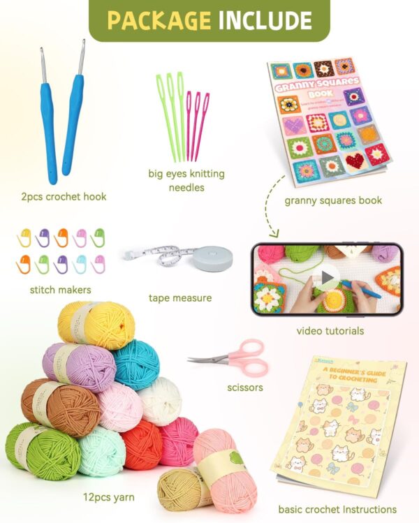 714d7HTAWyL._AC_SL1500_ Master 50 Granny Square Stitches | Complete Crochet Kit for Beginners with Step-by-Step Video Tutorials & Premium Yarn | Perfect for All Skill Levels