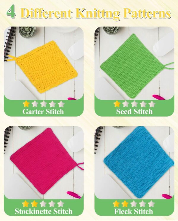 Beginner Knitting Kit – Learn to Knit Dishcloths with Easy Step-by-Step Guide | Includes Cotton Yarn, Bamboo & Metal Needles, Knitting Tools | Perfect DIY Starter Set for Adults & Craft Gifts
