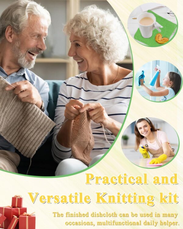 Beginner Knitting Kit – Learn to Knit Dishcloths with Easy Step-by-Step Guide | Includes Cotton Yarn, Bamboo & Metal Needles, Knitting Tools | Perfect DIY Starter Set for Adults & Craft Gifts