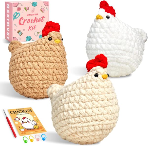 71EQZiIP7TL._AC_SL1500_ Chicken Crochet Kit for Beginners – 3PCs Amigurumi Starter Kit for Adults with Video Tutorials | Includes 40% Extra Yarn, Complete Tools & Step-by-Step Guide | Perfect DIY Gift & Hobby Set