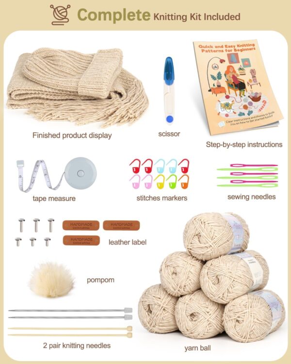 Katech Beginner Knitting Kit for Adults – Complete Starter Set for Hat, Scarf & Mittens | Includes Step-by-Step Guide + All Tools & Yarn
