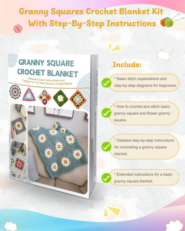 71KKF1kZc+L._AC_SL1500_ Complete Crochet Starter Kit for Beginners – Make a Granny Square Blanket with Easy Instructions, Plenty of Yarn & All Tools Included (Blue-Purple)