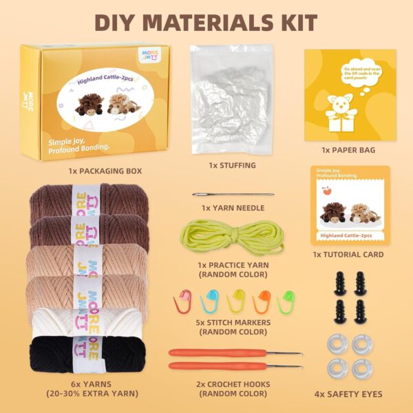 Highland Cattle Beginner Crochet Kit | Complete Set with Soft Yarn, Hook, Video Tutorial & Digital PDF Pattern | Ideal Holiday Birthday Gift for Adult Craft Enthusiasts