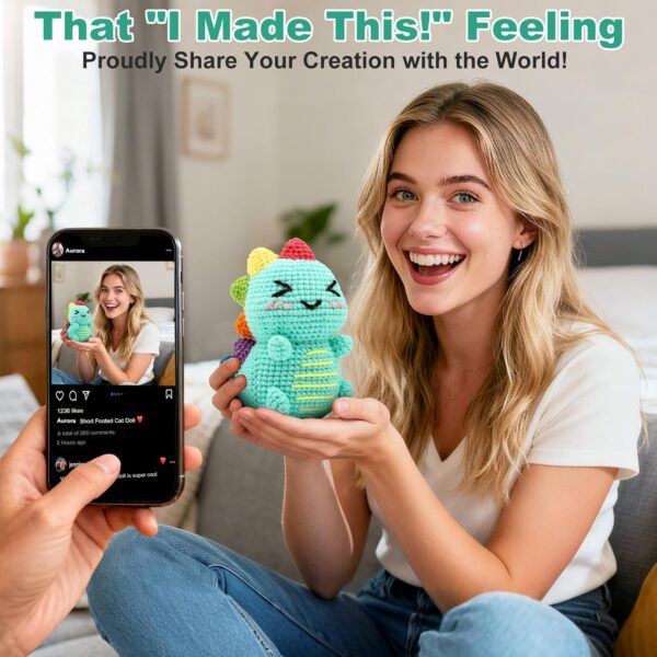 71OmvHFXQ2L._AC_SL1500_ Dinosaur Crochet Kit for Beginners – 2PCS Amigurumi Starter Kit with Video Tutorials, 40% Extra Yarn & Complete Tools | Perfect DIY Gift for Adults & Family Crafting