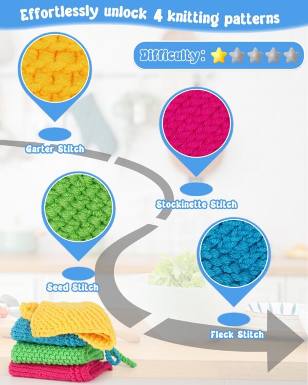 Complete Knitting Kit for Beginners - Learn to Knit Dishcloths with Step-by-Step Book, Needles & Yarn | Craft Gift Set for Adults & Family