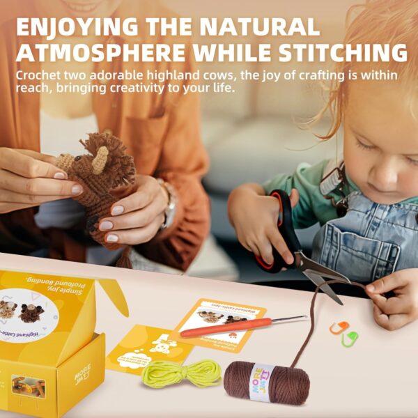 Highland Cattle Beginner Crochet Kit | Complete Set with Soft Yarn, Hook, Video Tutorial & Digital PDF Pattern | Ideal Holiday Birthday Gift for Adult Craft Enthusiasts