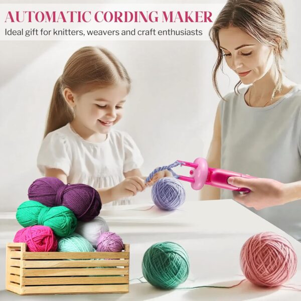 Pink Portable Cord Maker & Fringe Twister Machine for Craft Yarn – Handheld DIY Rope Braider, Beginner-Friendly with Video Tutorial
