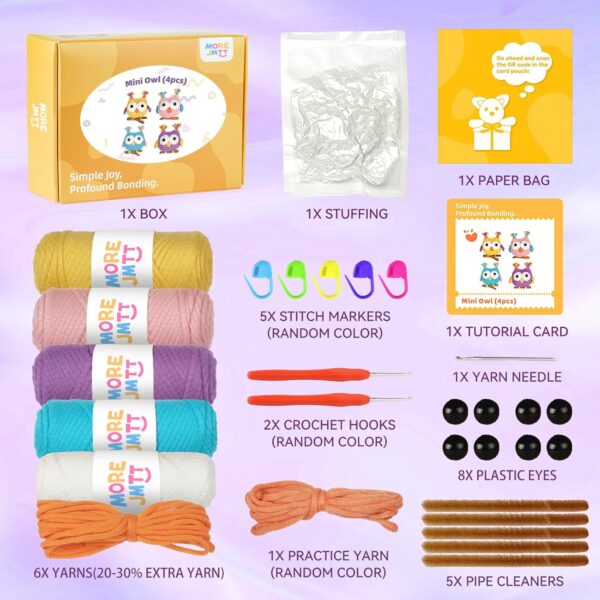 Owl Crochet Kit for Beginners – 4-Pack Amigurumi Starter Kit with Step-by-Step Video Tutorials & Digital Pattern | Complete Animal Crocheting Kit for Adults & Craft Lovers