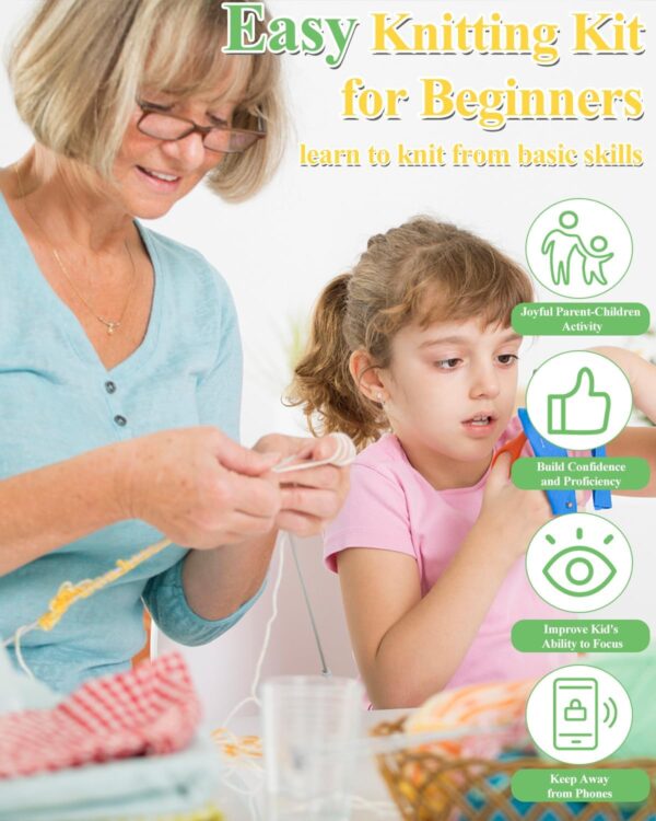 Beginner Knitting Kit – Learn to Knit Dishcloths with Easy Step-by-Step Guide | Includes Cotton Yarn, Bamboo & Metal Needles, Knitting Tools | Perfect DIY Starter Set for Adults & Craft Gifts