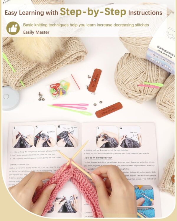 Katech Beginner Knitting Kit for Adults – Complete Starter Set for Hat, Scarf & Mittens | Includes Step-by-Step Guide + All Tools & Yarn