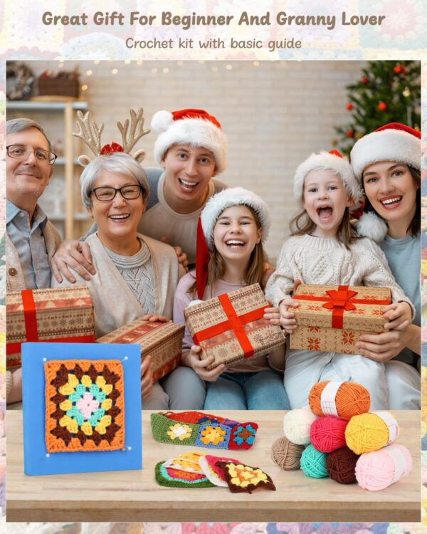 71X0kAXvt9L._AC_SL1500_ Complete Granny Square Crochet Kit for Beginners & Kids – Includes Step-by-Step Video, Yarn, Blocking Mat & All Accessories | Learn to Crochet & Relax