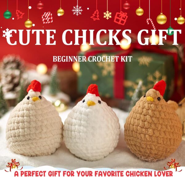 71ZHEIRYt3L._AC_SL1500_ Chicken Crochet Kit for Beginners – 3PCs Amigurumi Starter Kit for Adults with Video Tutorials | Includes 40% Extra Yarn, Complete Tools & Step-by-Step Guide | Perfect DIY Gift & Hobby Set