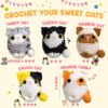 Crochet Kit for Beginners – Create Your Own Colorful Cat | Complete Starter Set with 9 Color Yarn, Tools & Video Tutorials | Extra 40% Yarn for Practice