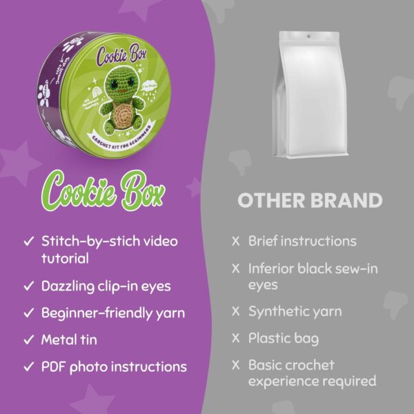 Crochet Kit for Beginners: Make Hugo the Turtle Amigurumi - Complete Starter Set in a Cookie Tin with Video Tutorial