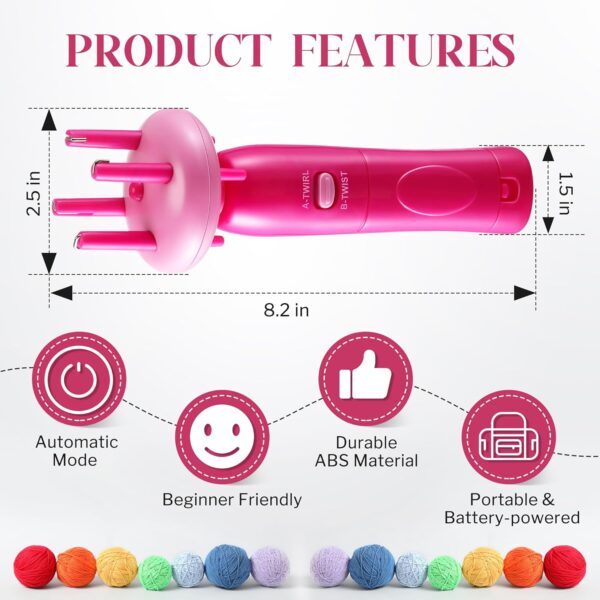 Pink Portable Cord Maker & Fringe Twister Machine for Craft Yarn – Handheld DIY Rope Braider, Beginner-Friendly with Video Tutorial