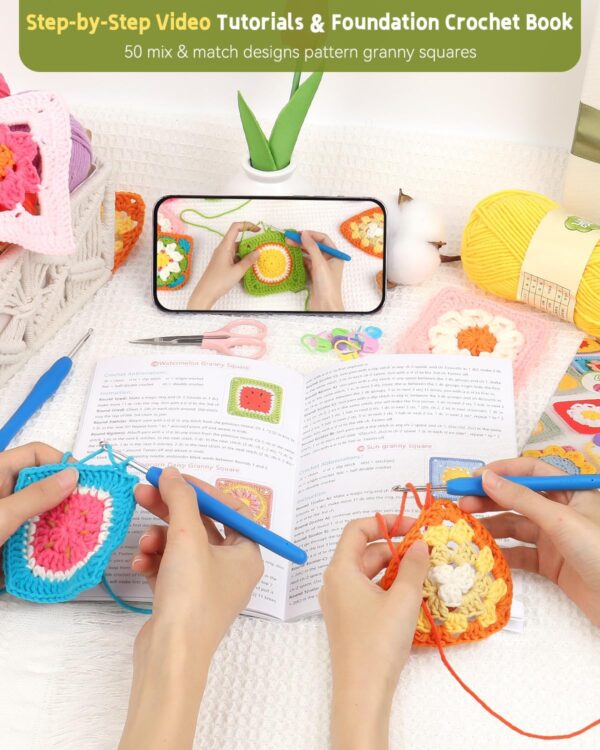 71gOuvIn6qL._AC_SL1500_ Master 50 Granny Square Stitches | Complete Crochet Kit for Beginners with Step-by-Step Video Tutorials & Premium Yarn | Perfect for All Skill Levels