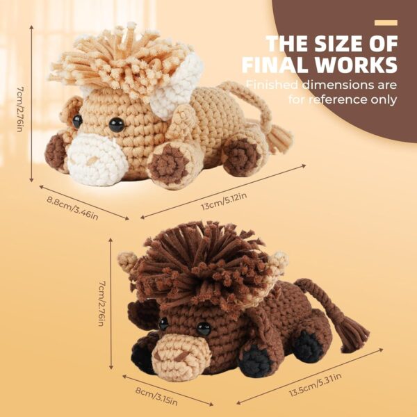 Highland Cattle Beginner Crochet Kit | Complete Set with Soft Yarn, Hook, Video Tutorial & Digital PDF Pattern | Ideal Holiday Birthday Gift for Adult Craft Enthusiasts