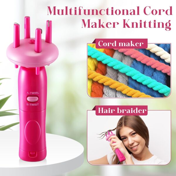 Pink Portable Cord Maker & Fringe Twister Machine for Craft Yarn – Handheld DIY Rope Braider, Beginner-Friendly with Video Tutorial