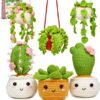 Crochet Kit for Beginners - 6 Pack Hanging Potted Plants Amigurumi Set with Video Tutorials, Includes 40% Extra Yarn, Hook, & Tools