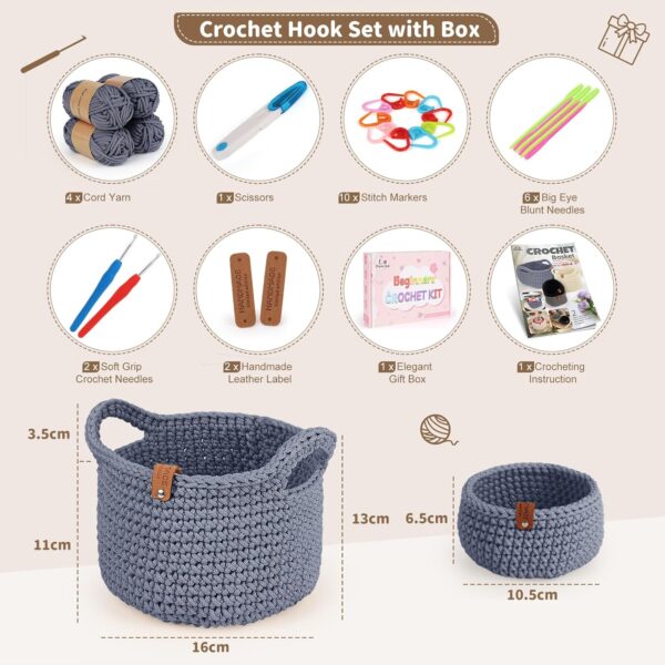 814FTasFXIL._AC_SL1500_ 27-Piece Crochet Basket Starter Kit for Beginners | Complete Knitting & Crochet Set with Yarn, Hook, Tools & Illustrated Guide | DIY Storage Basket Making Kit for Home Deco