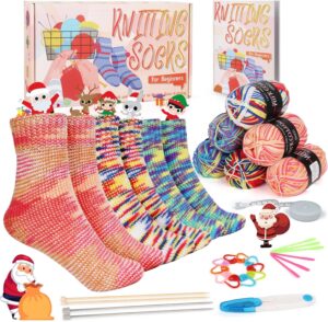Beginner Sock Knitting Kit for Adults & Teens | Learn to Knit with Step-by-Step Guide | Includes 6 Yarn Balls, Needles & Tools | Perfect DIY Craft Gift for Christmas, Birthday & Family Bonding