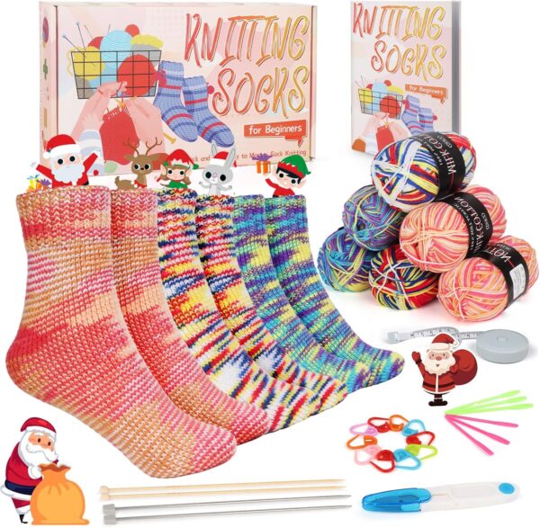 81+4lC8QFKL._AC_SL1500_ Beginner Sock Knitting Kit for Adults & Teens | Learn to Knit with Step-by-Step Guide | Includes 6 Yarn Balls, Needles & Tools | Perfect DIY Craft Gift for Christmas, Birthday & Family Bonding