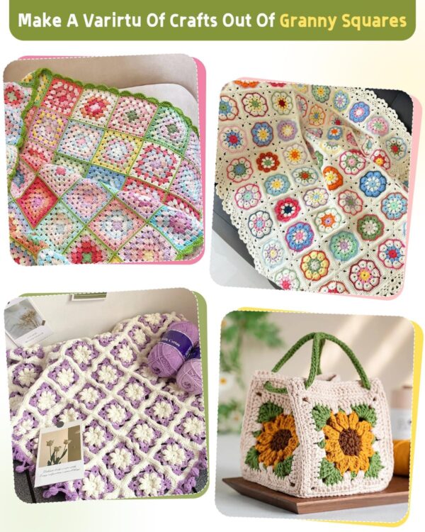 8167kkQtBZL._AC_SL1500_ Master 50 Granny Square Stitches | Complete Crochet Kit for Beginners with Step-by-Step Video Tutorials & Premium Yarn | Perfect for All Skill Levels