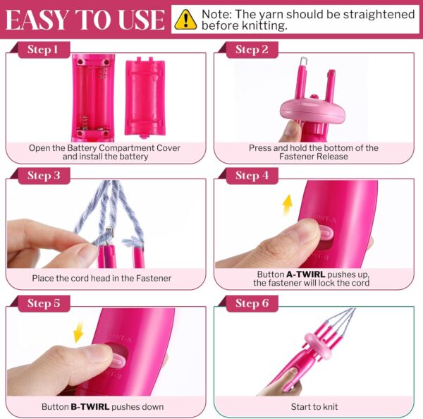 Pink Portable Cord Maker & Fringe Twister Machine for Craft Yarn – Handheld DIY Rope Braider, Beginner-Friendly with Video Tutorial