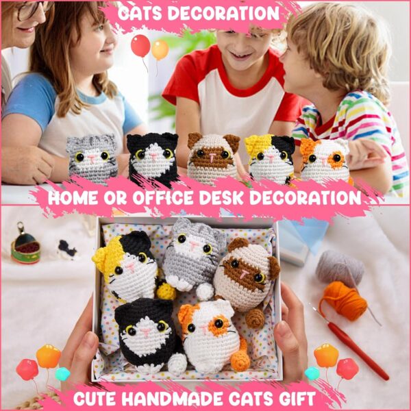Crochet Kit for Beginners – Create Your Own Colorful Cat | Complete Starter Set with 9 Color Yarn, Tools & Video Tutorials | Extra 40% Yarn for Practice