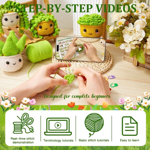 Monstera Plant Crochet Kit for Beginners - All-in-One Starter Set with Step-by-Step Video & 40%+ Extra Yarn | DIY Amigurumi Craft Gift